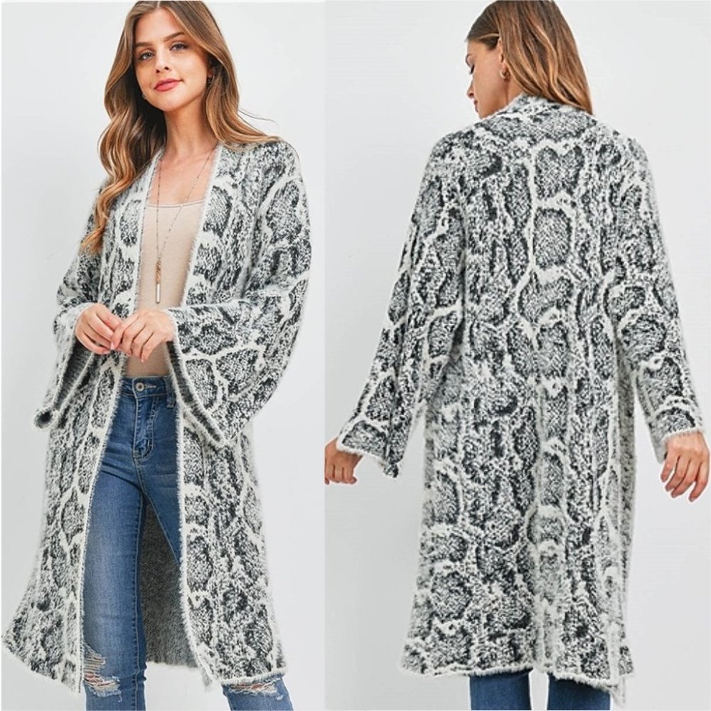 TRENDY DOLLZ Snake Print Super Soft Fuzzy Cardigan